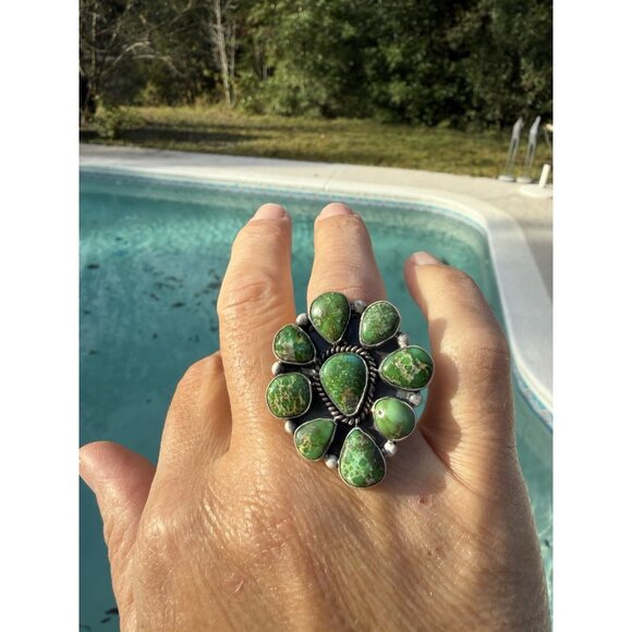 Sonoran Mountain Turquoise Southwestern Cluster Sterling Silver Statement Ring - Picture 1 of 12
